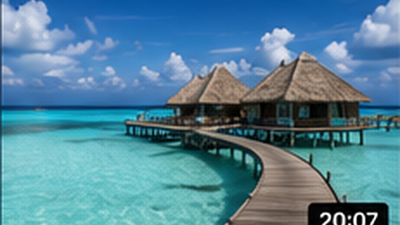 Biển xanh và bungalow trên mặt nước tại Maldives